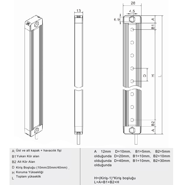 Koruma  Alanı:380mm/Toplam     Yükseklik:424mm