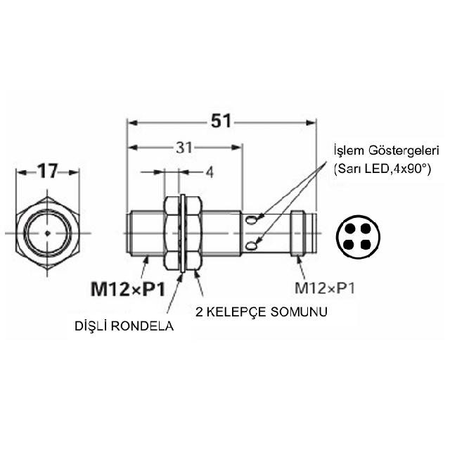 PAL12A3-4ZPO-T                                       Çap:12mm/Algılama:4mm/PNP/NO/Soketli